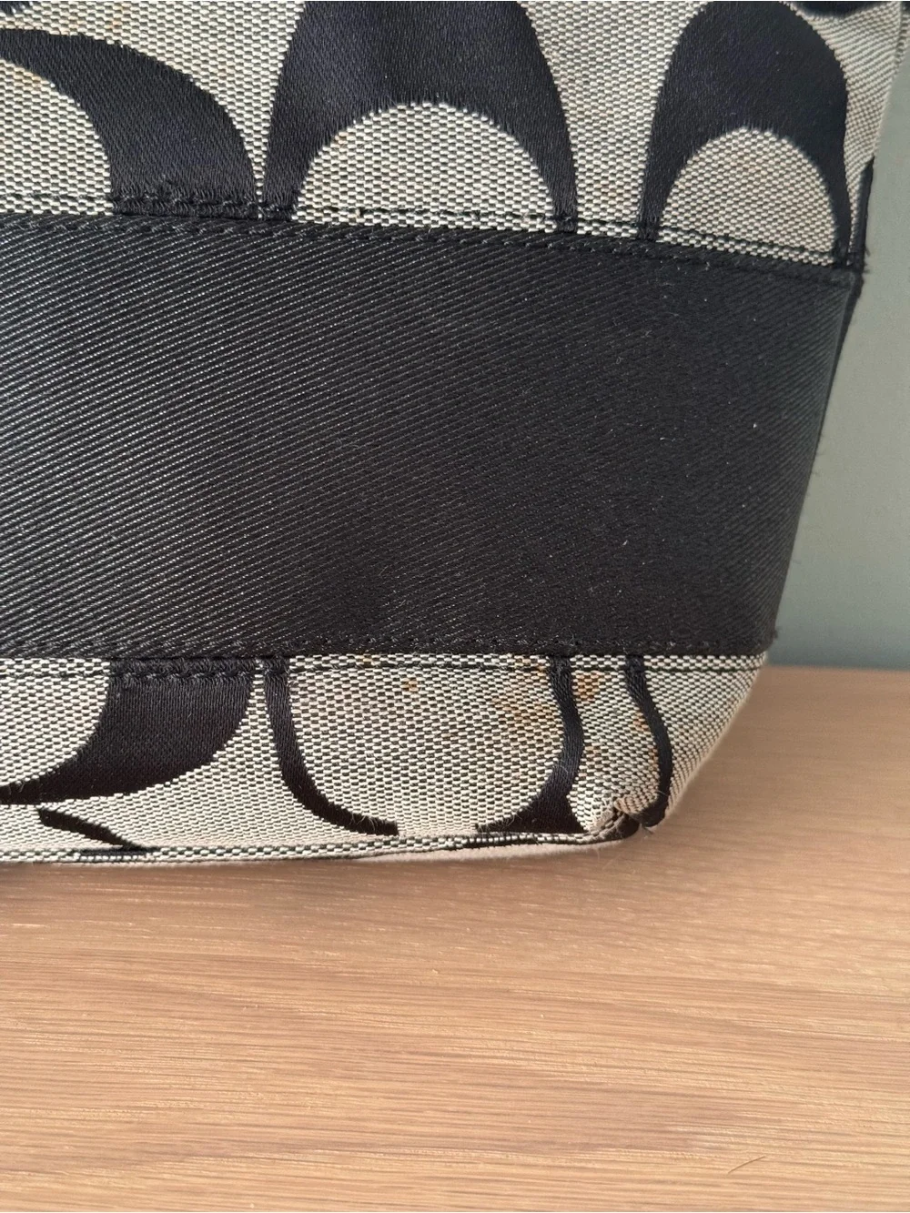 VTG Y2K Coach Signature Stripe Tote Black-On-Gray Monogram Jacquard Shoulder Bag
